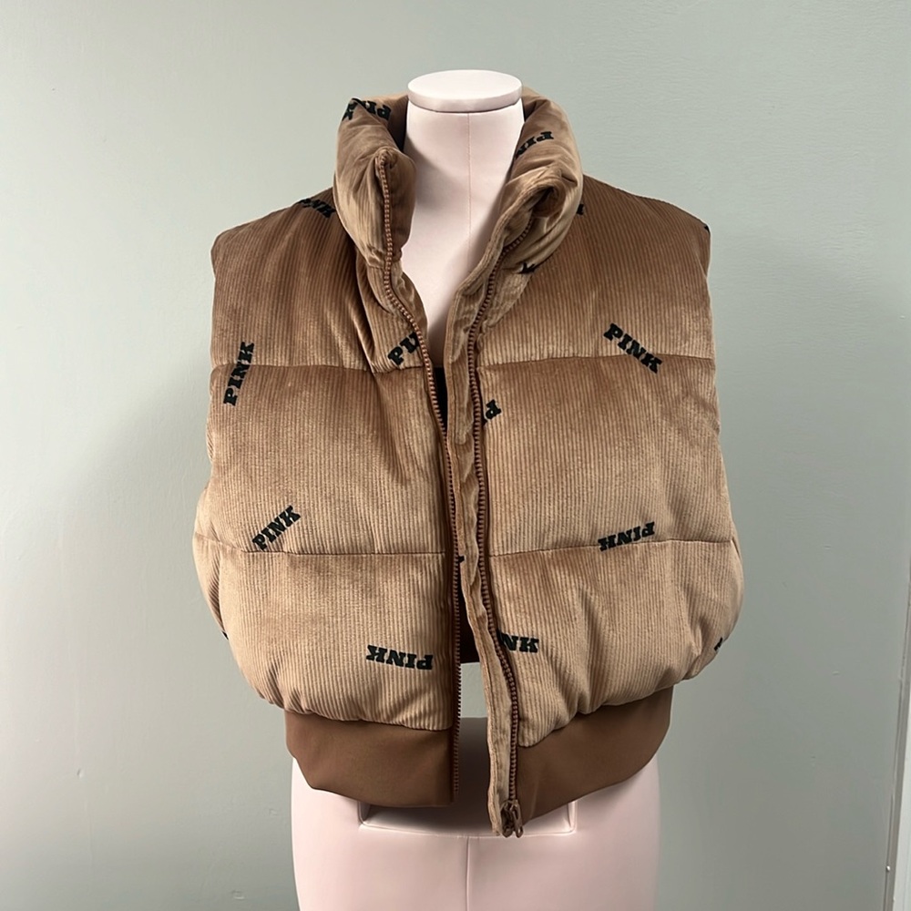 PINK Vest | Brown suede puffer vest